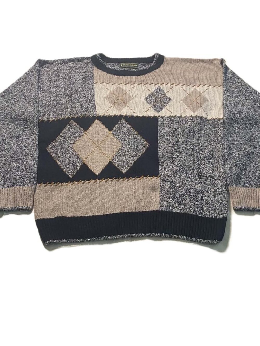 Vintage Croft & Barrow 100% Silk Patterned Colorblock Knit Sweater Large